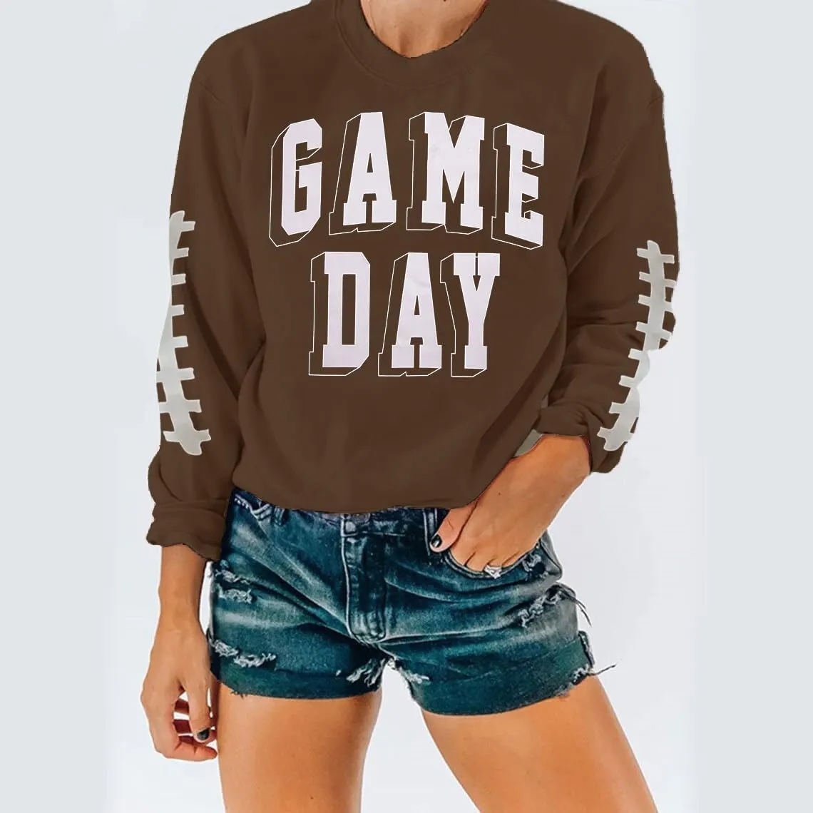 Women Game Day Sweatshirt Football Fan Game Day Shirt Letter Print Long Sleeve Casual Top