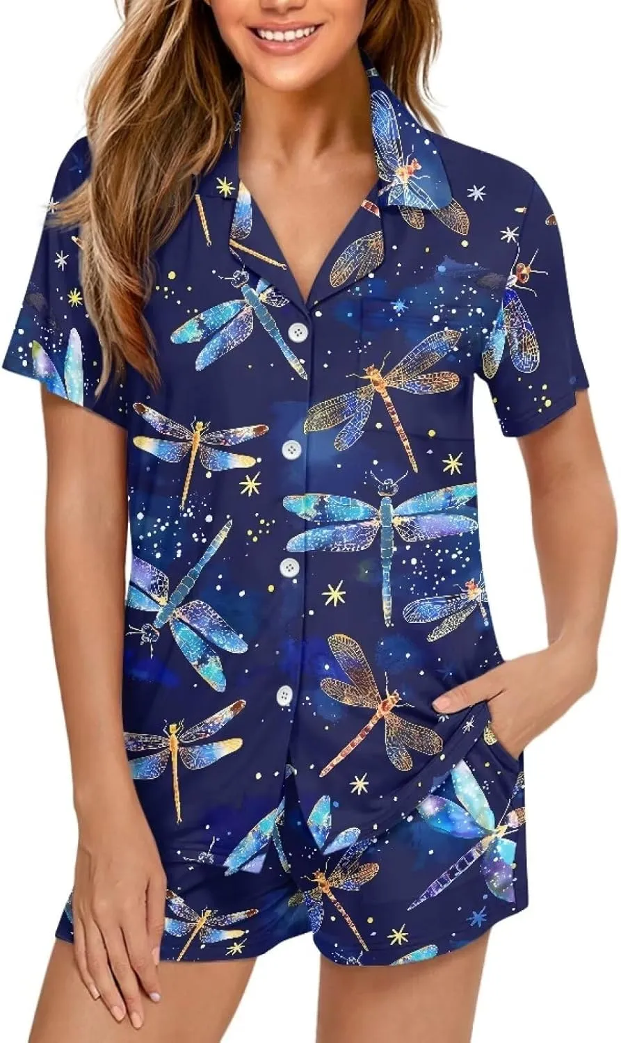 Women Pajamas Set Bride Pajamas Short Sleeve Sleepwear Button Down Lounge Sets Nightwear Soft Pjs with Pockets