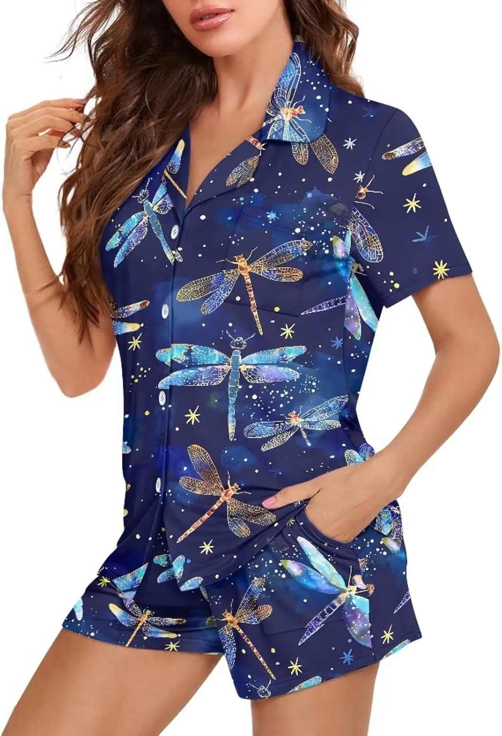 Women Pajamas Set Bride Pajamas Short Sleeve Sleepwear Button Down Lounge Sets Nightwear Soft Pjs with Pockets