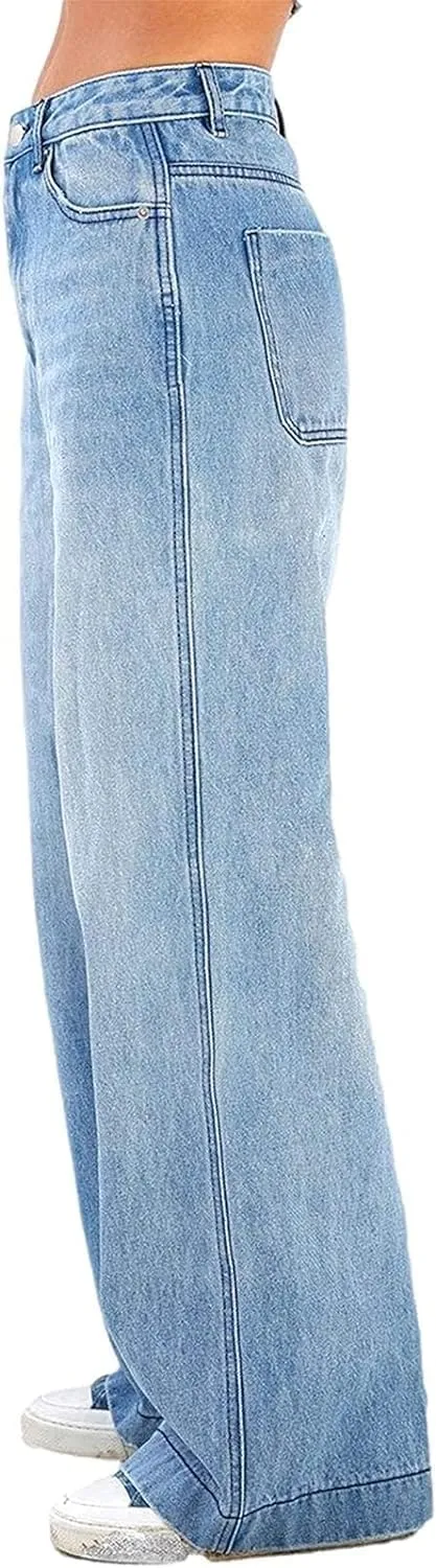 Women Wide Leg Jeans Baggy Denim Pants High Waist Loose Straight Trousers and Girl Streetwear