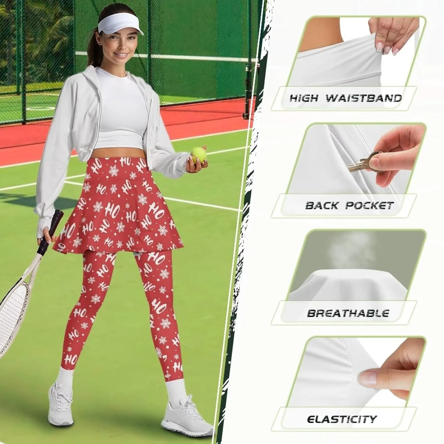 Women Yoga Legging with Skirt High Waisted Slim Full-Length Running Workout Skirted Yoga Pants with Pockets XS-3XL