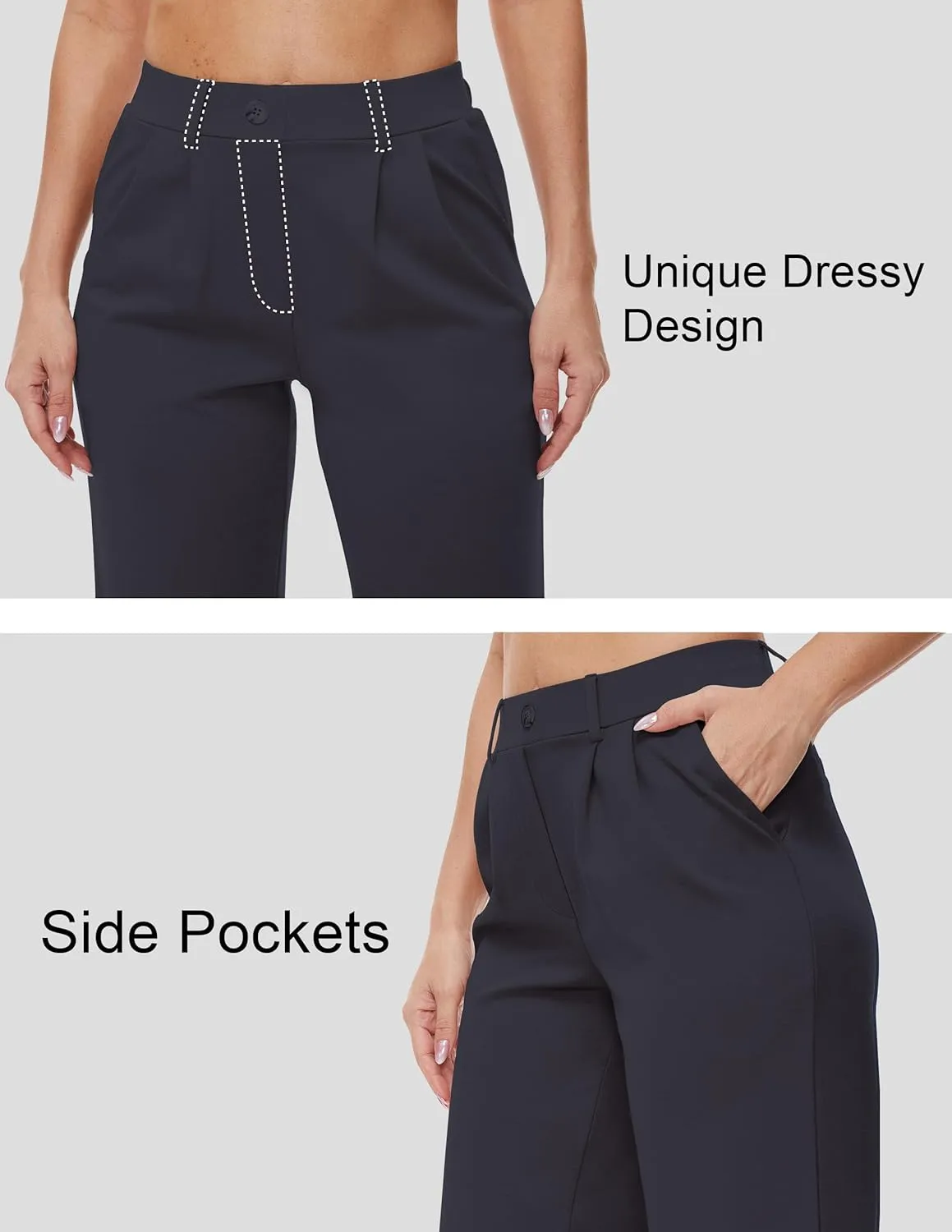 Womens 22"/27"/29"/31" Wide Leg Pleated Yoga Dress Pants, High Waist Stretchy Slacks for Workout Business Casual
