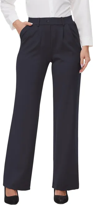 Womens 22"/27"/29"/31" Wide Leg Pleated Yoga Dress Pants, High Waist Stretchy Slacks for Workout Business Casual