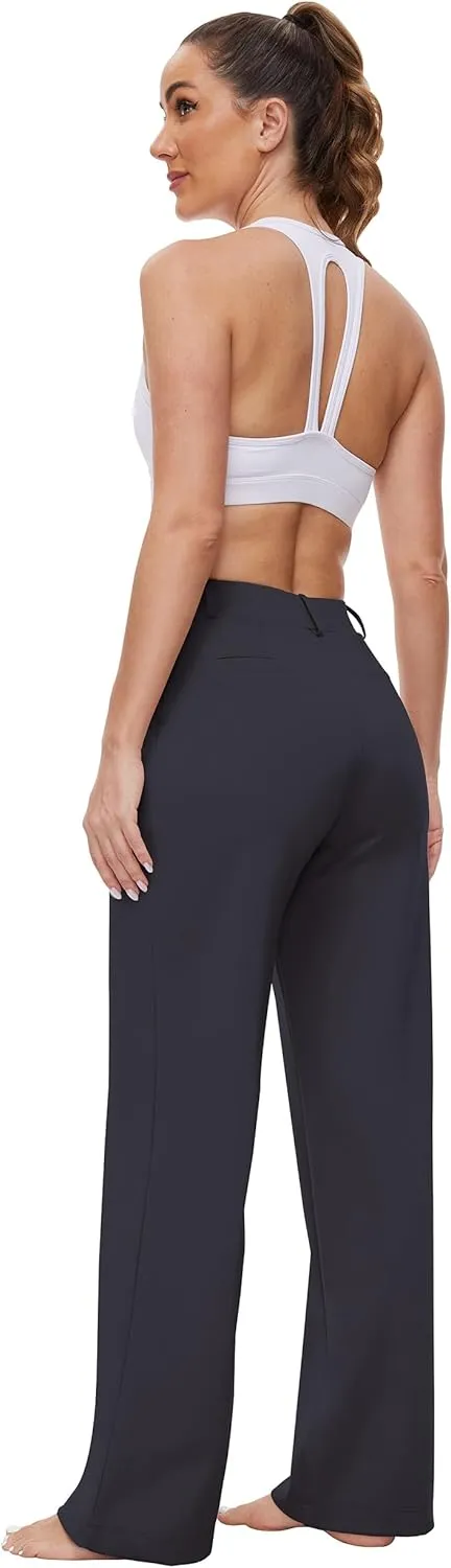 Womens 22"/27"/29"/31" Wide Leg Pleated Yoga Dress Pants, High Waist Stretchy Slacks for Workout Business Casual
