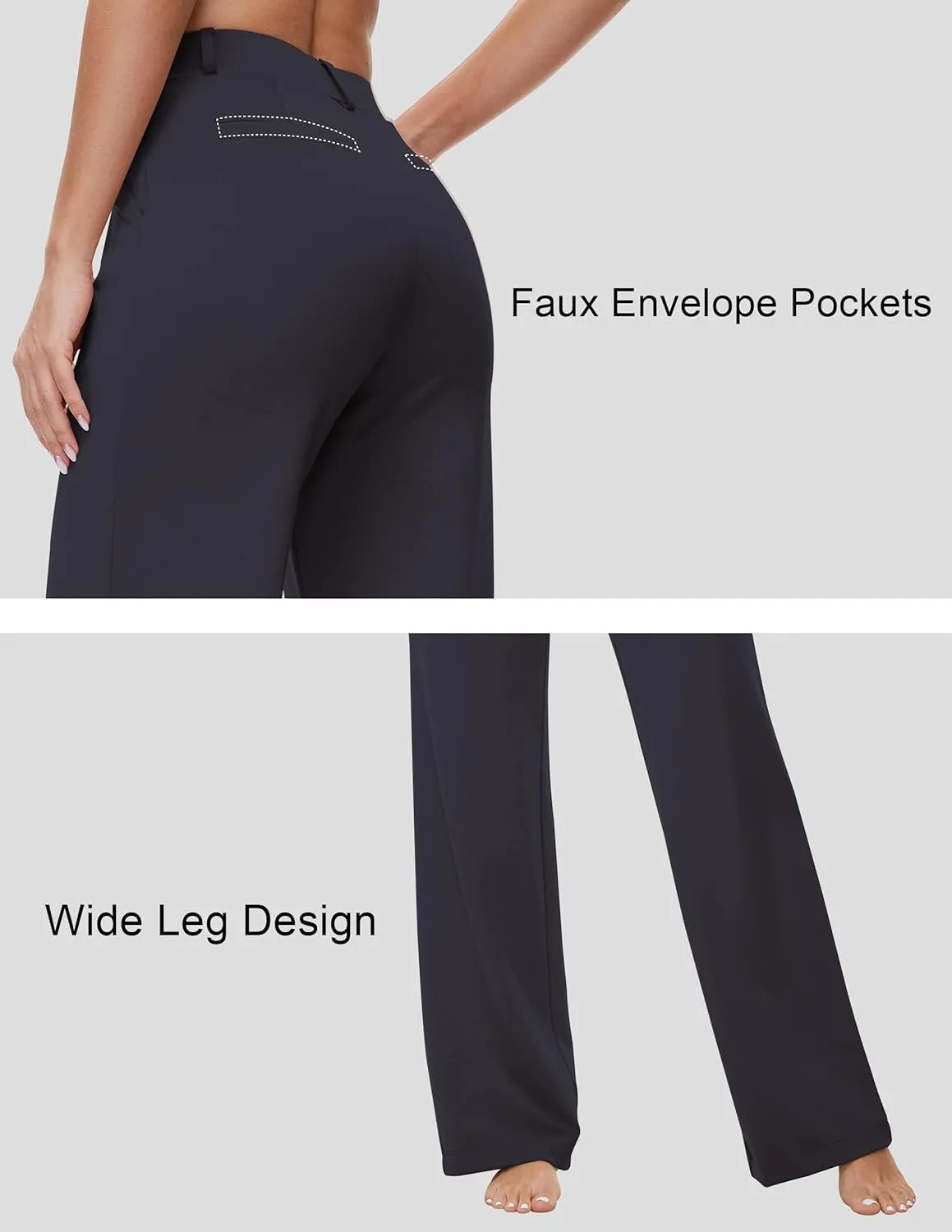 Womens 22"/27"/29"/31" Wide Leg Pleated Yoga Dress Pants, High Waist Stretchy Slacks for Workout Business Casual