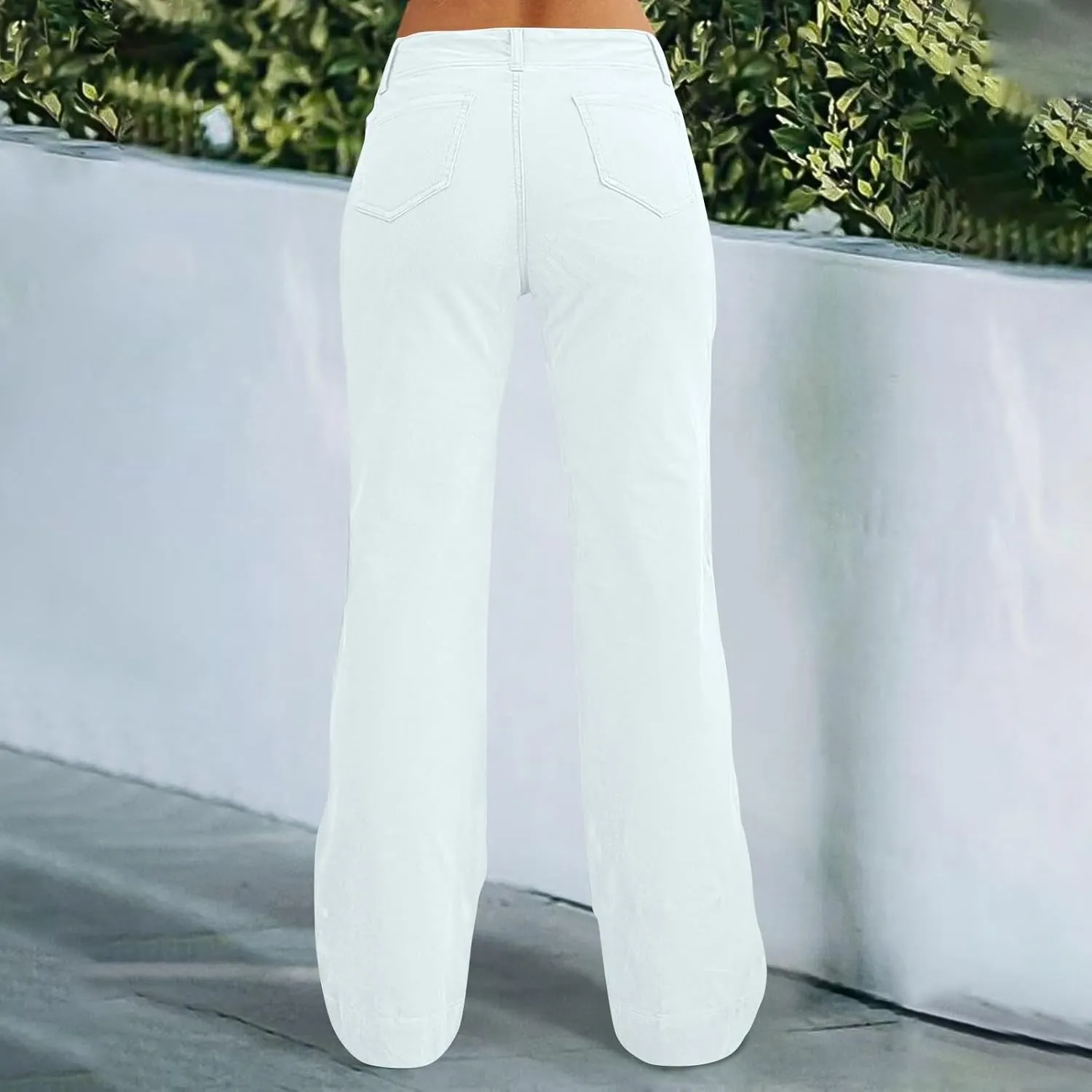 Womens Casual Stretch Twill Pants Classic Straight Fit Chino Pant High Waisted Work Outdoor Flare Pants with Pockets