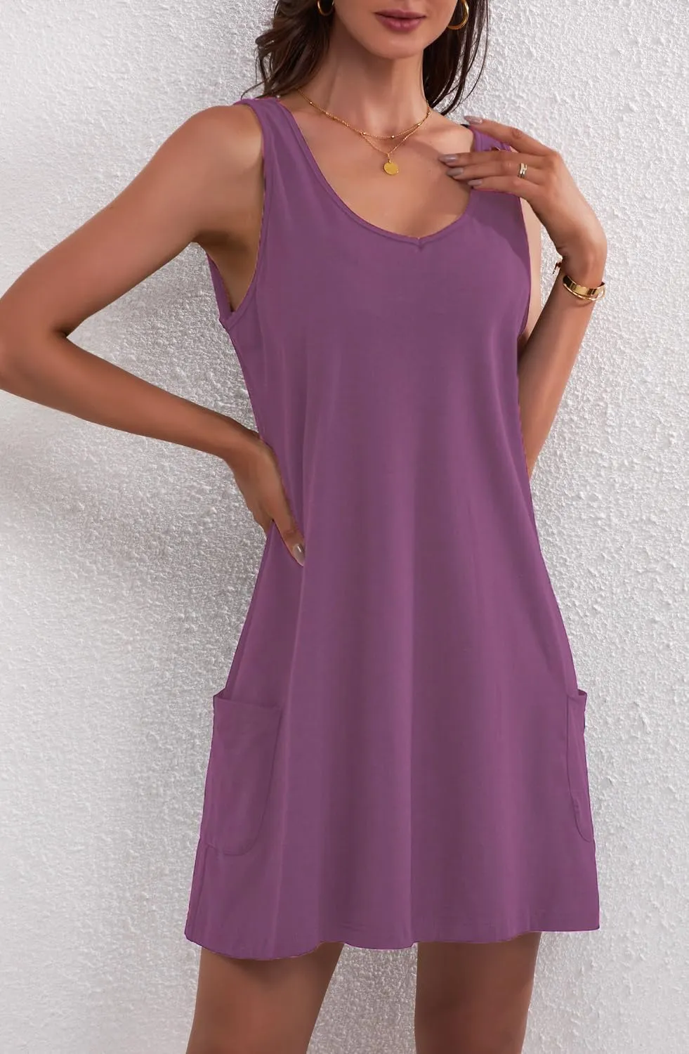 Women's Casual Sundress with Pockets Summer Boho Beach Dress V Neck Loose Tank Dresses Cute Floral T Shirt Dress