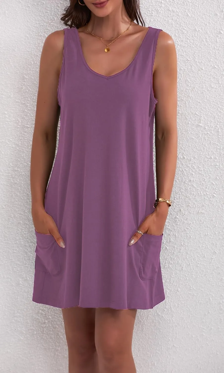 Women's Casual Sundress with Pockets Summer Boho Beach Dress V Neck Loose Tank Dresses Cute Floral T Shirt Dress