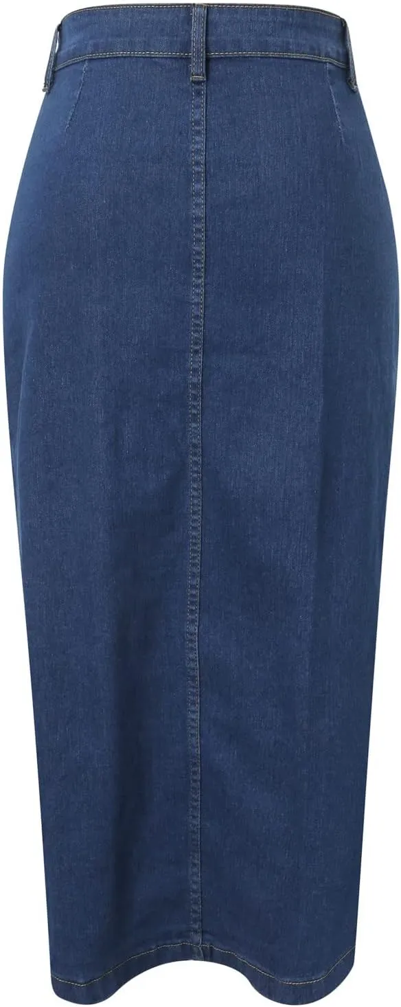 Women's Clothing European and Button Irregular Slit Denim High Waist Long Skirt Casual Circle Skirts for Women