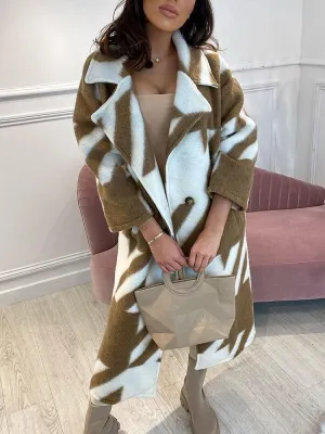 Women's Coats Color Block Long Sleeve Notched Lapel Printed Coat