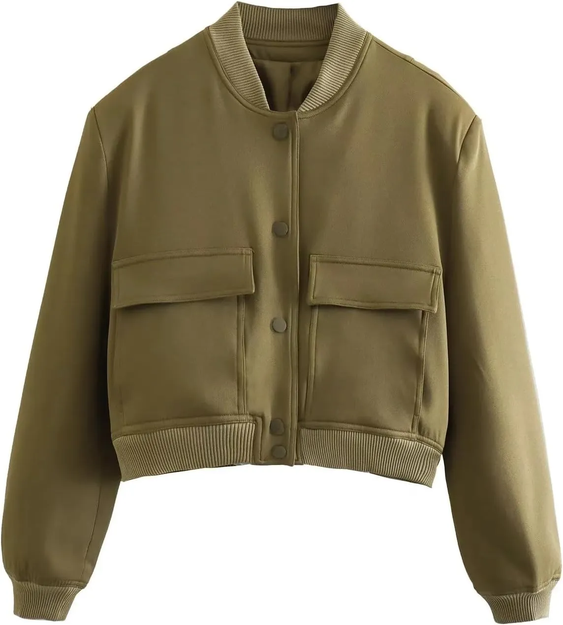 Women's Cropped Bomber Jacket Long Sleeve Lightweight Casual Button Down Baseball Varsity Jacket with Pockets