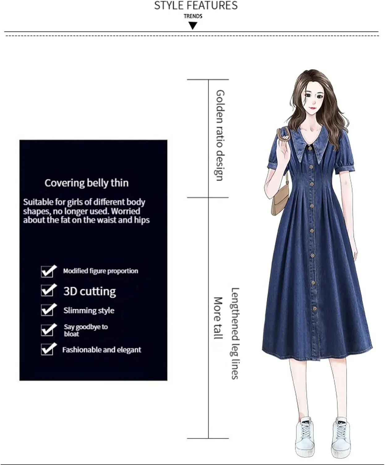 Women's Denim Skirt Casual midi Short Sleeved Single Button Denim Dress high Waisted Slim Fitting Denim Long Skirt