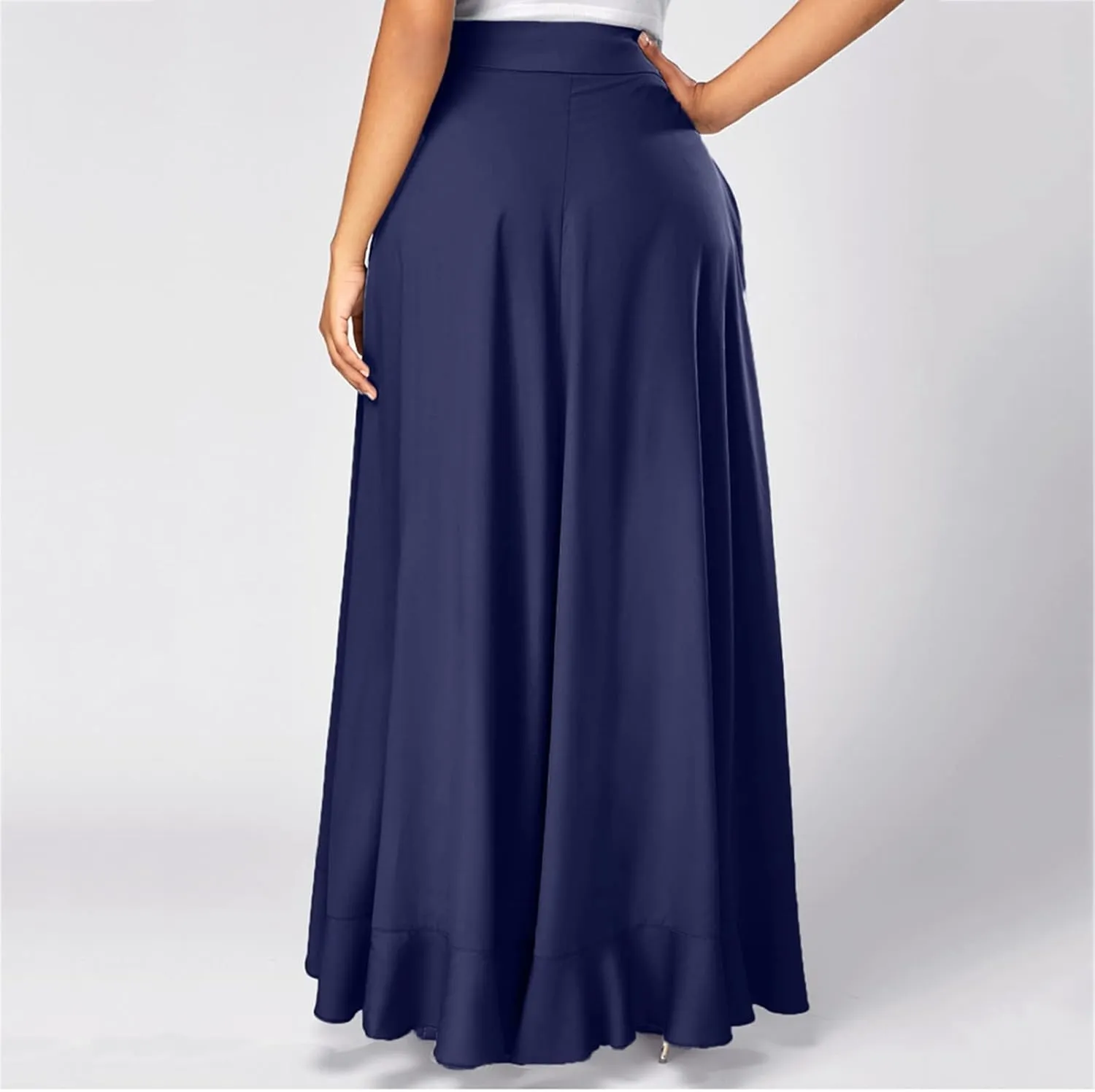 Women's Elegant High Waisted Side Slit Irregular Maxi Skirts Plus Size Stretchy Pleated Summer Prom Party Skirt
