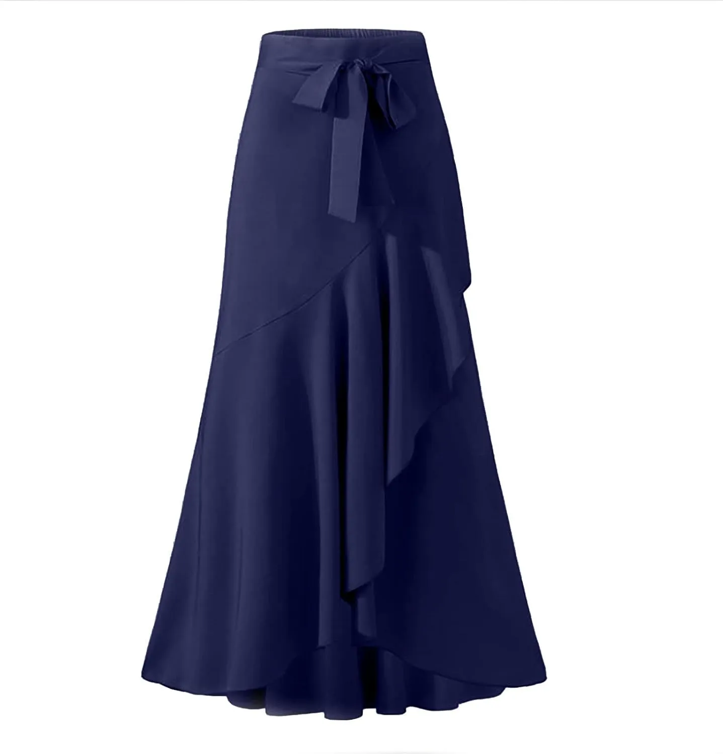 Women's Elegant High Waisted Side Slit Irregular Maxi Skirts Plus Size Stretchy Pleated Summer Prom Party Skirt