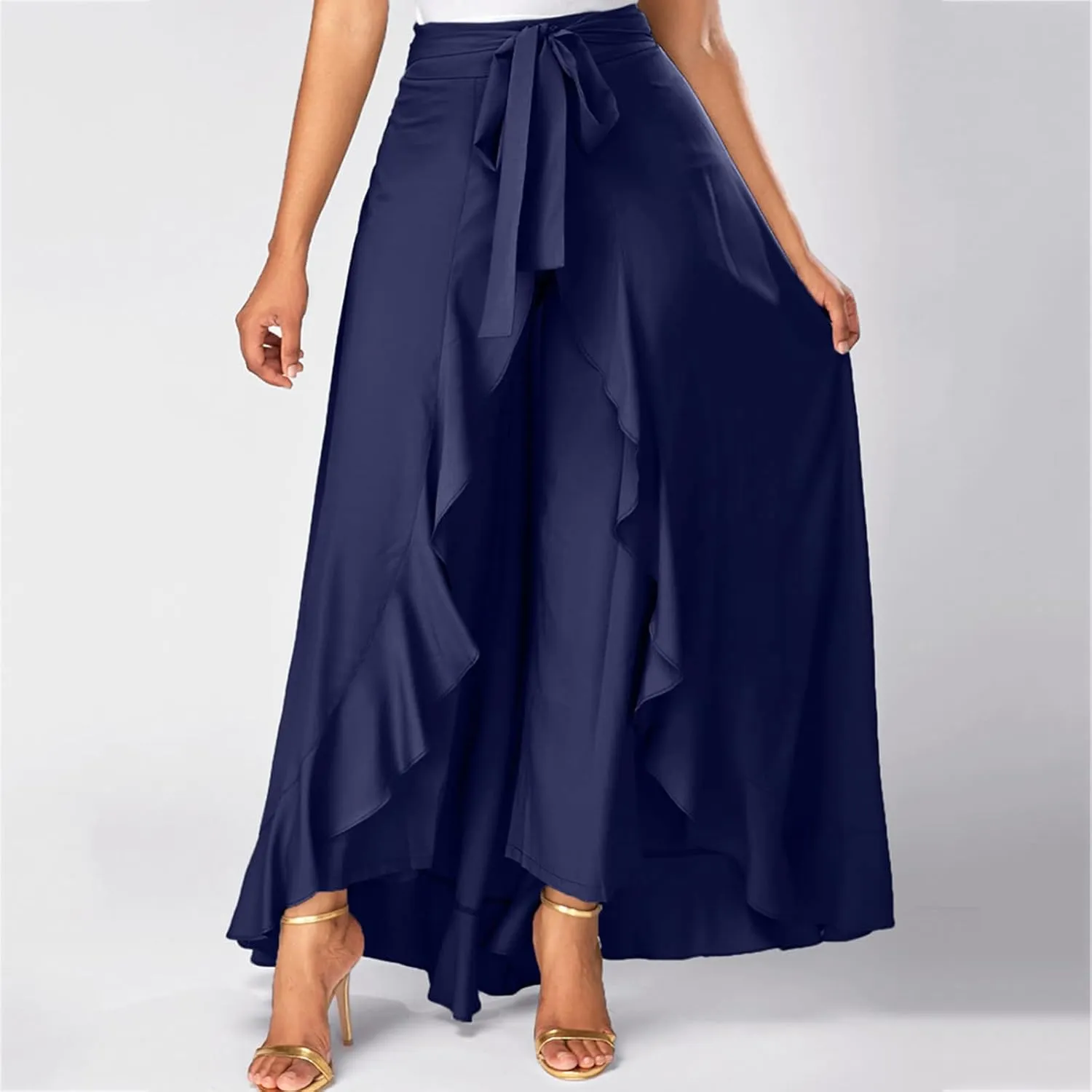 Women's Elegant High Waisted Side Slit Irregular Maxi Skirts Plus Size Stretchy Pleated Summer Prom Party Skirt
