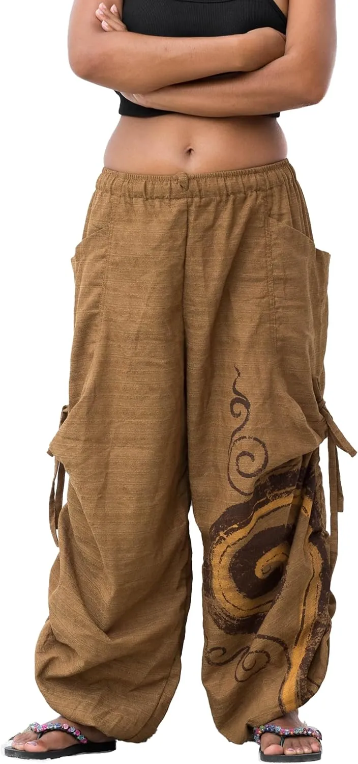 Women's Harem Cotton Pants Loose Fit Yoga Spiral Print Pants with Pockets
