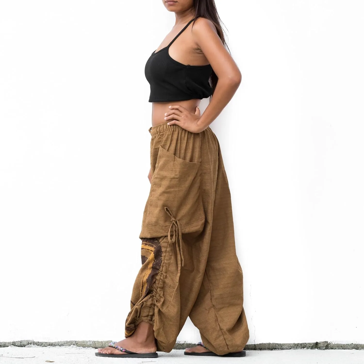 Women's Harem Cotton Pants Loose Fit Yoga Spiral Print Pants with Pockets