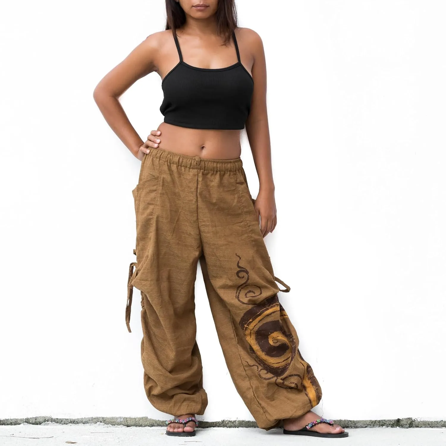 Women's Harem Cotton Pants Loose Fit Yoga Spiral Print Pants with Pockets
