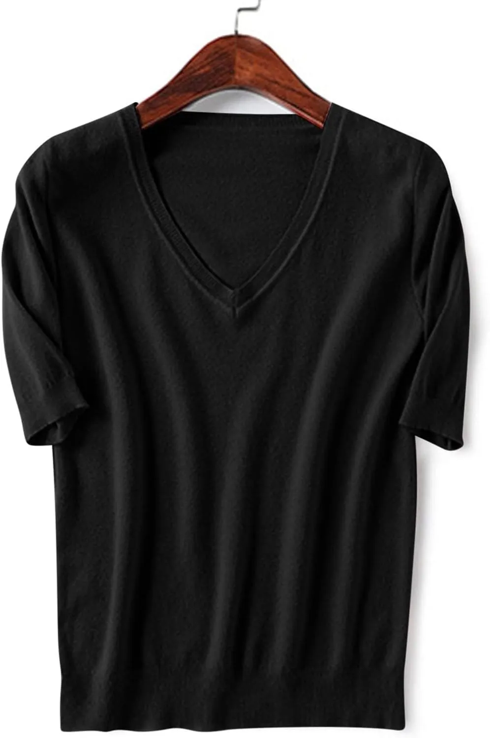 Women's Solid Color Knitted V-Neck Top Casual T-Shirt with Mid Sleeves,2024 Fall&Winter Trendy Womens Loose Tops