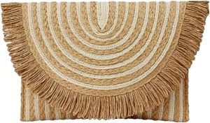 Womens Straw Clutch Handbags 2025 Fashion Fringe Envelope Bag Chain Woven Shoulder Crossbody Bag for Summer Vacation