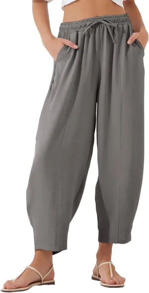 Women's Summer High Waisted Baggy Harem Pants Casual Ankle Length Trouser Slacks with Pockets