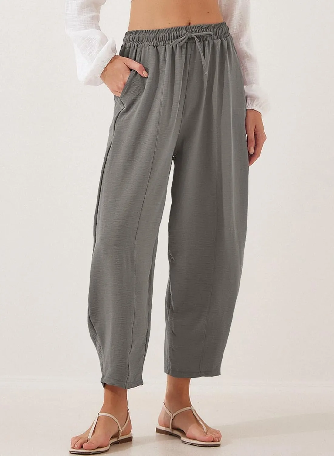 Women's Summer High Waisted Baggy Harem Pants Casual Ankle Length Trouser Slacks with Pockets