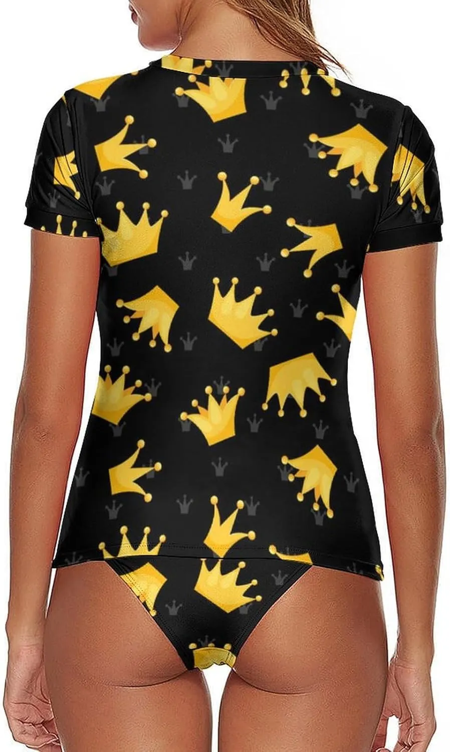 Women's Two Piece Rash Guard Short Sleeve Swim Shirt Built in Bra Bathing Suit with Bottoms