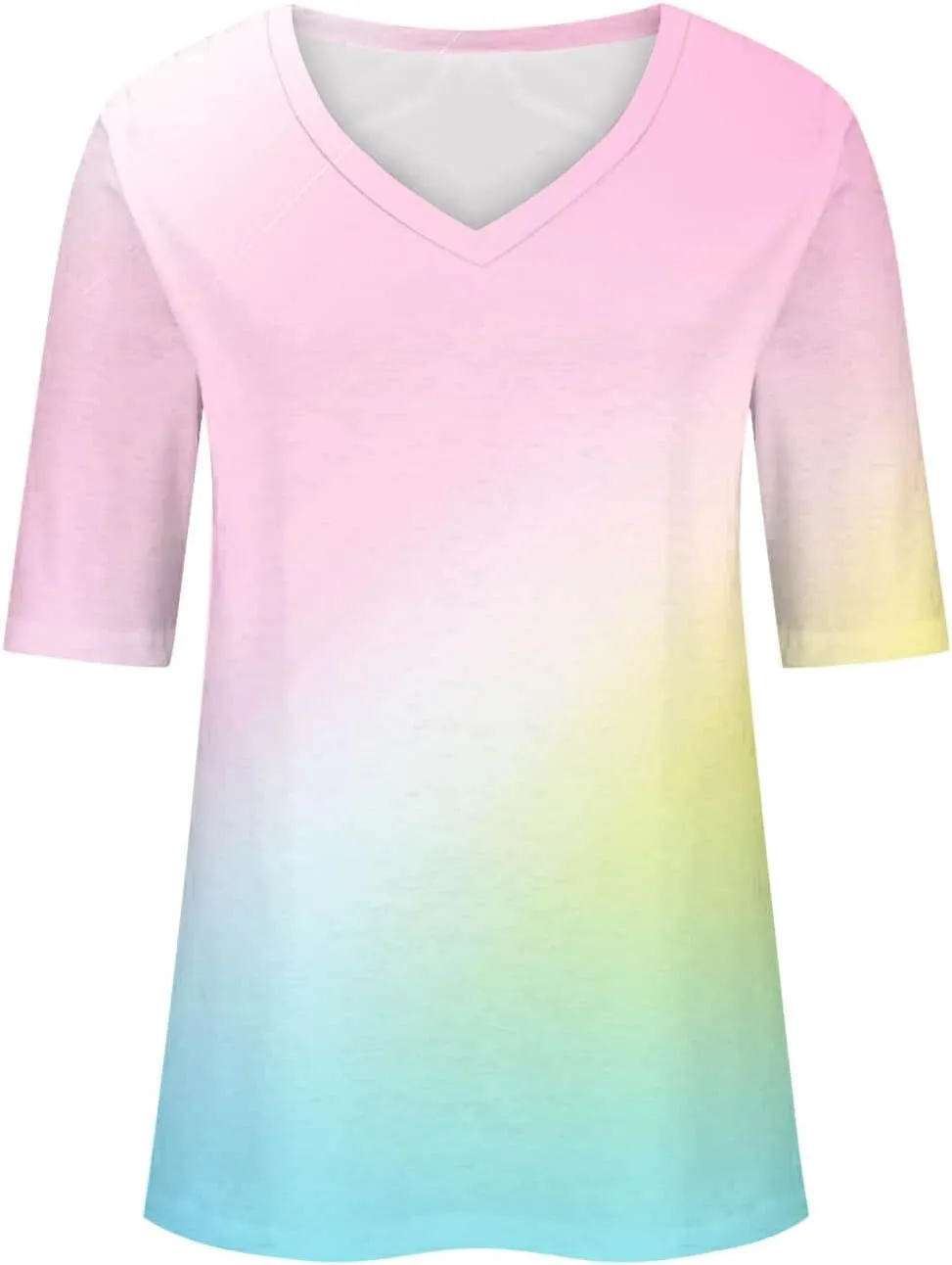 Womens V Neck Gradient Half Sleeve Tops and Blouses Pink and Blue Tie Dyed Shirts 2025 Spring Summer Cute Basic Tees