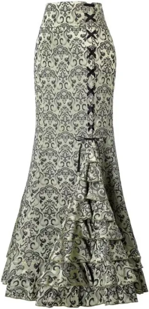 Women's Victorian Skirts Vintage High Waist Steampunk Long Fishtail Tiered Ruffle Mermaid Maxi Pencil Dress
