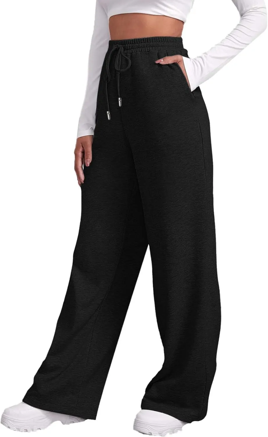 Womens Wide Leg Sweatpants Casual High Waist Baggy Sweatpants Boyfriend Fleece Jogger Pants with Pockets Trousers