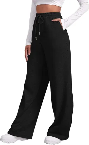 Womens Wide Leg Sweatpants Casual High Waist Baggy Sweatpants Boyfriend Fleece Jogger Pants with Pockets Trousers