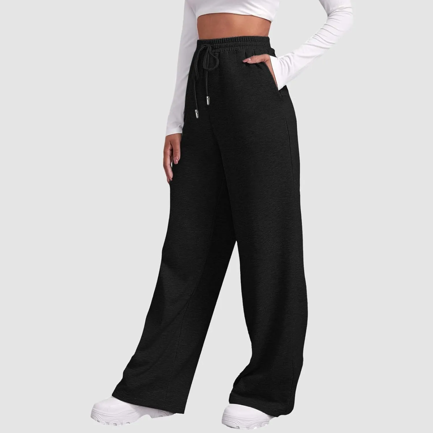 Womens Wide Leg Sweatpants Casual High Waist Baggy Sweatpants Boyfriend Fleece Jogger Pants with Pockets Trousers