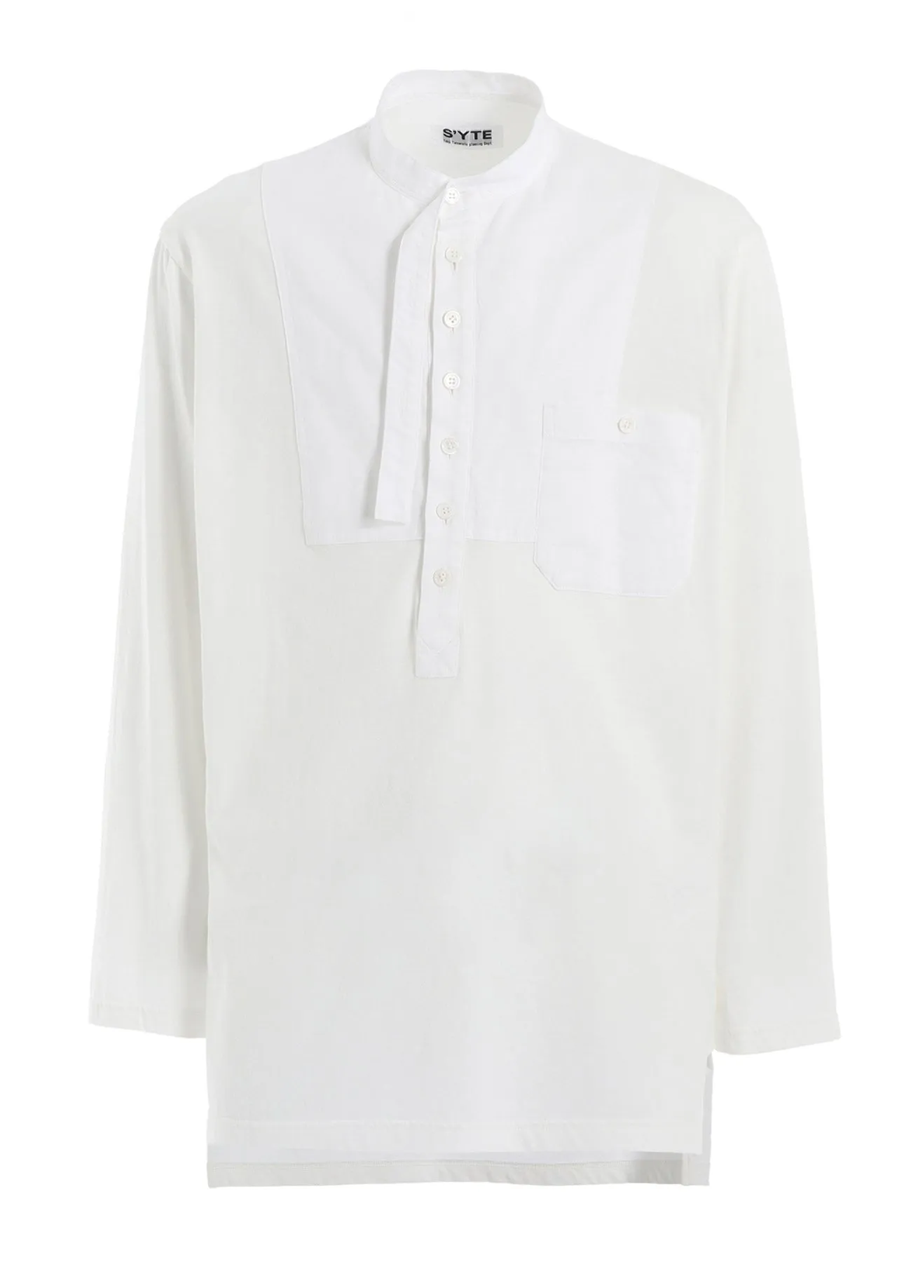 WOVEN AND JERSEY COMBINATIONS STAND COLLAR HENLEY NECK PULLOVER