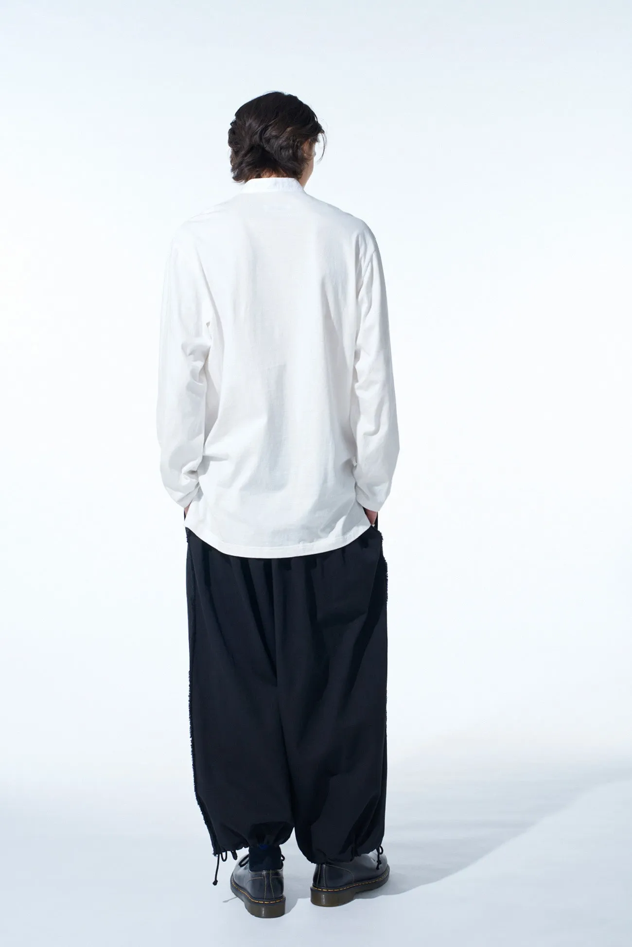 WOVEN AND JERSEY COMBINATIONS STAND COLLAR HENLEY NECK PULLOVER