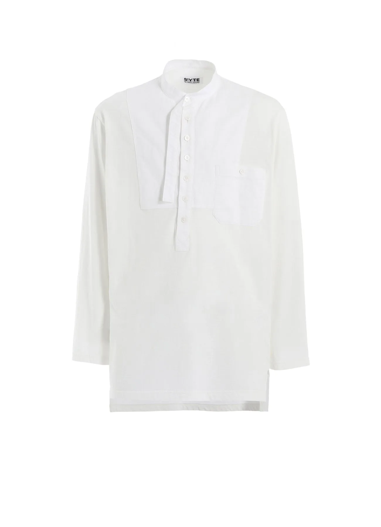 WOVEN AND JERSEY COMBINATIONS STAND COLLAR HENLEY NECK PULLOVER