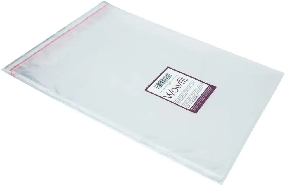 Wowfit 100 Count 12x16 Inch Clear Cellophane Plastic Bags, Resealable Self-Sealing Cello Bags Great for Packaging Clothing, Shirts, Decorative Wrappers, Party Favors, Artwork and More
