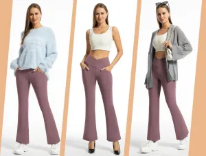 Yoga Pants with Pockets for Women Crossover Flare Leggings Wide Leg Pants for Women Tummy Control
