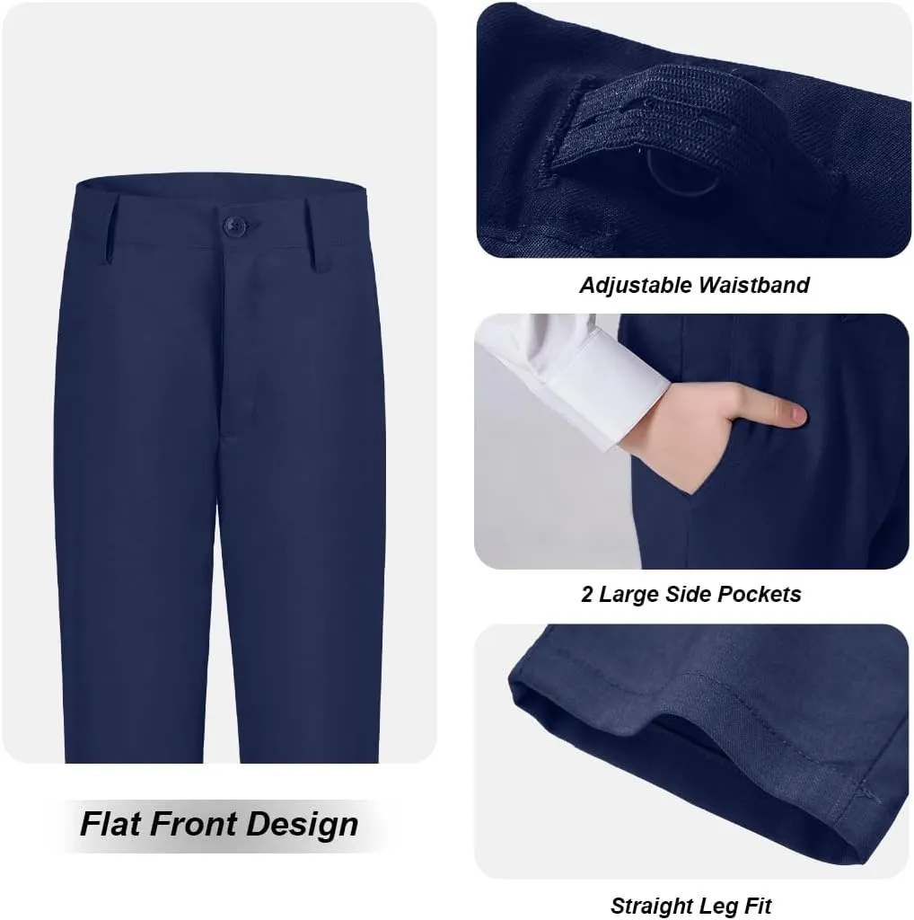 YuanLu Boys Dress Pants for Wedding Toddler Kids School Uniforms Pants with Adjustable Waist Blue Size 2T