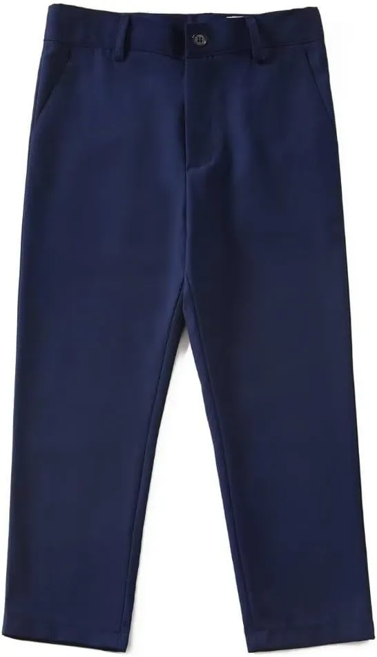 YuanLu Boys Dress Pants for Wedding Toddler Kids School Uniforms Pants with Adjustable Waist Blue Size 2T