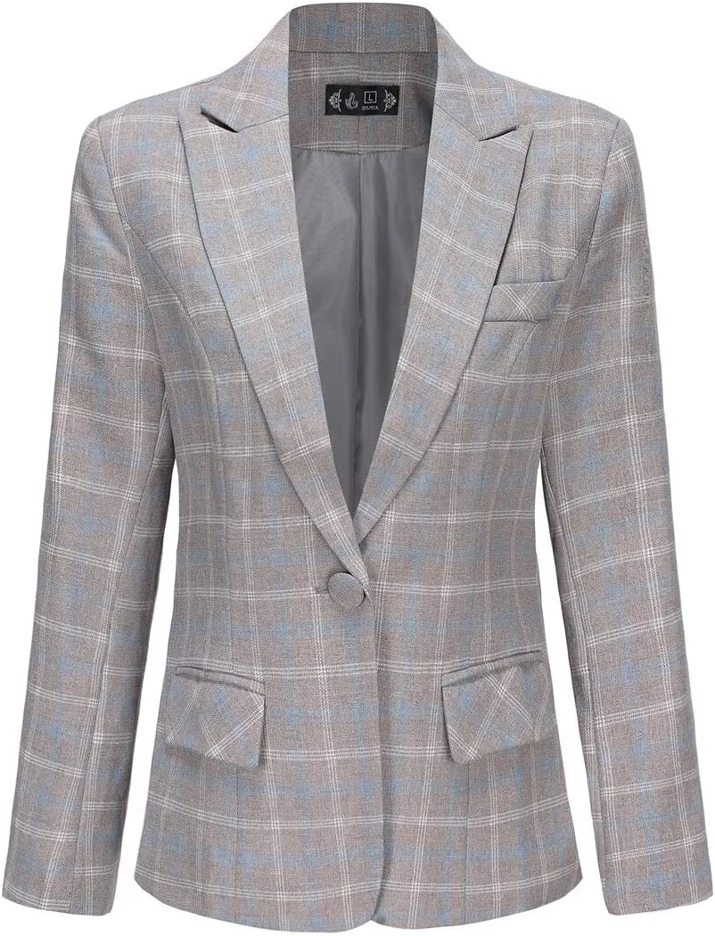 YYNUDA Women's Business Plaid Suit Set Lady 2 Piece 1 Button Office Blazer Jacket and Pants for Work