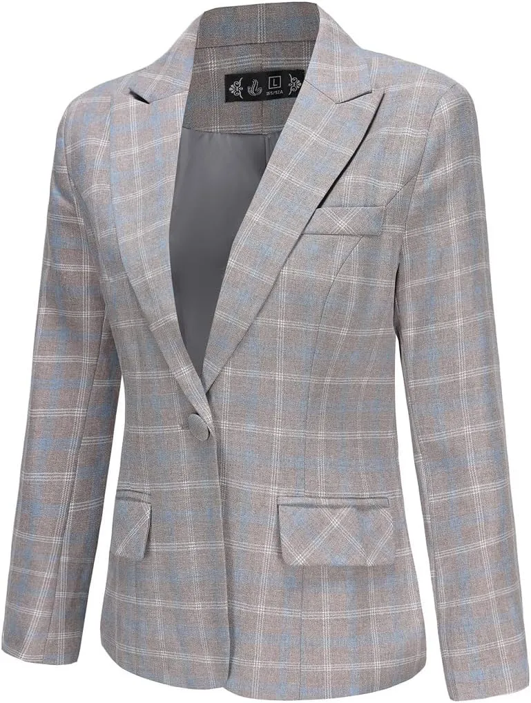 YYNUDA Women's Business Plaid Suit Set Lady 2 Piece 1 Button Office Blazer Jacket and Pants for Work