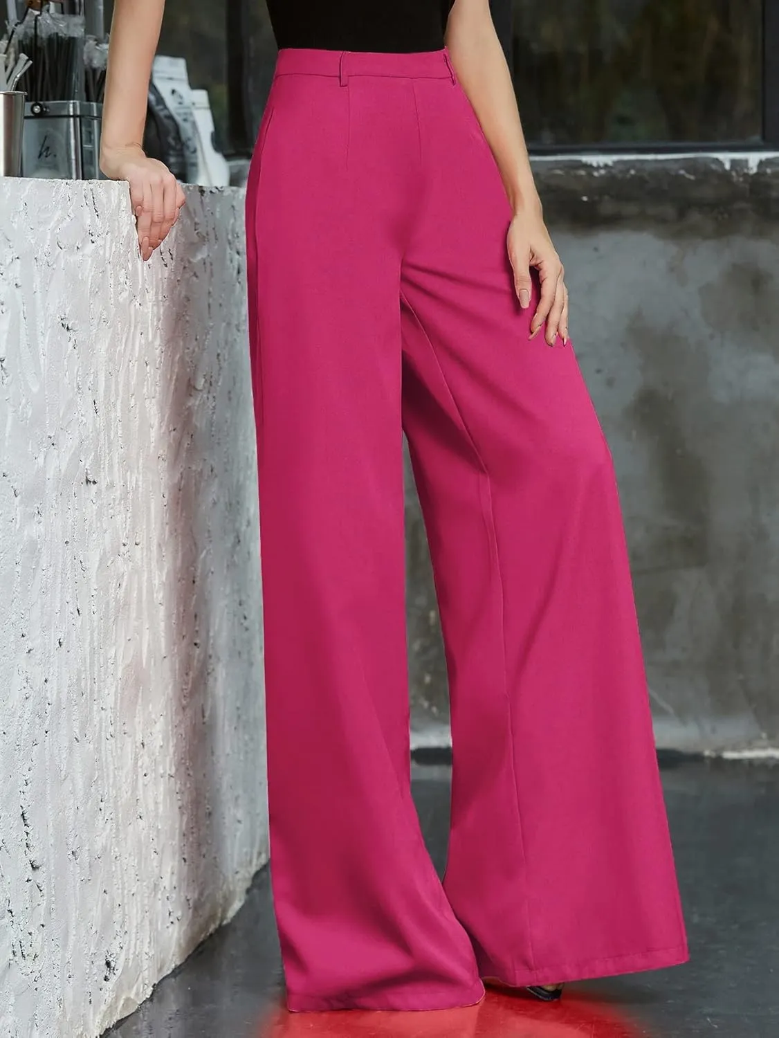 ZARKL Pants for Women - Zip Back Wide Leg Pants (Color : Hot Pink, Size : Medium)