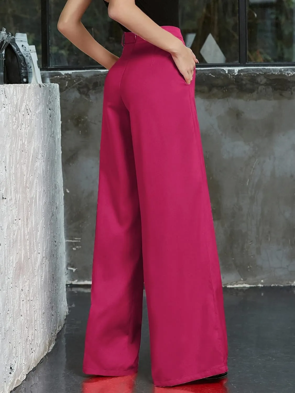 ZARKL Pants for Women - Zip Back Wide Leg Pants (Color : Hot Pink, Size : Medium)