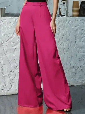 ZARKL Pants for Women - Zip Back Wide Leg Pants (Color : Hot Pink, Size : Medium)