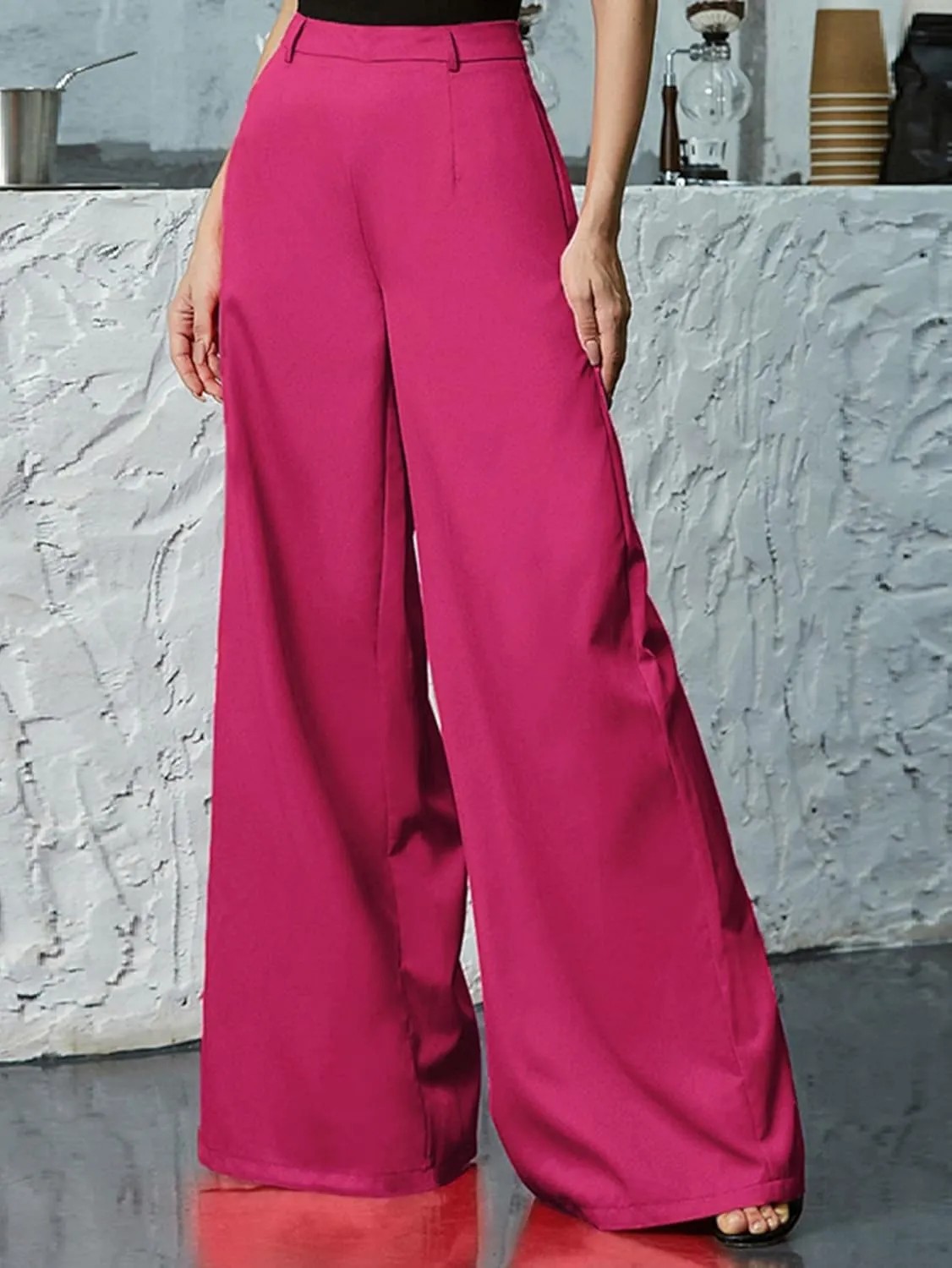 ZARKL Pants for Women - Zip Back Wide Leg Pants (Color : Hot Pink, Size : Medium)